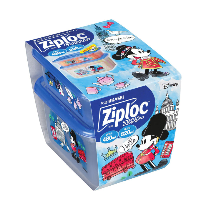 Japan Disney Collaboration - Ziploc® x Disney Spring 2024 - Mickey & Minnie UK-Inspired 🇬🇧 Container Rectangle 480ml & 820ml (1 Each)