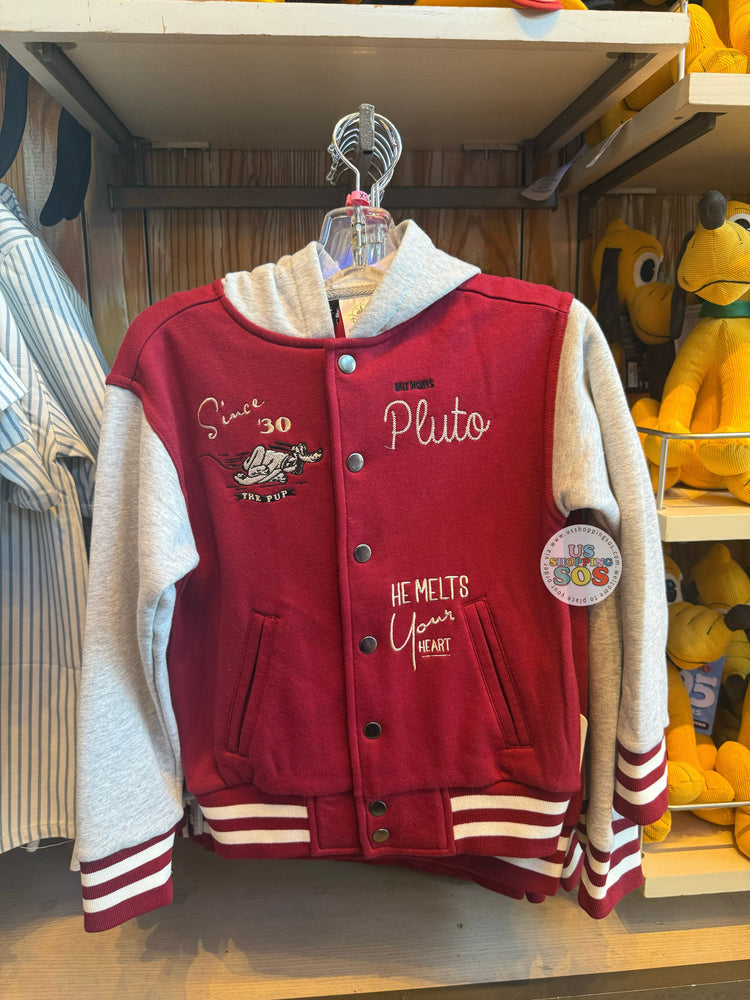 DLR/WDW - Pluto 95 Years - Her Universe Light Grey/Burgundy Varsity Jacket (Youth)