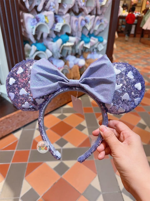 HKDL - Minnie Heart Embroidered Sequin Ear Headband - Purple