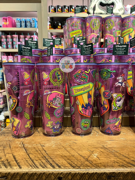 DLR - Starbucks Neon Iconography - “Disneyland Resort” Cold-Cup Tumbler with 2 Mystery Pins