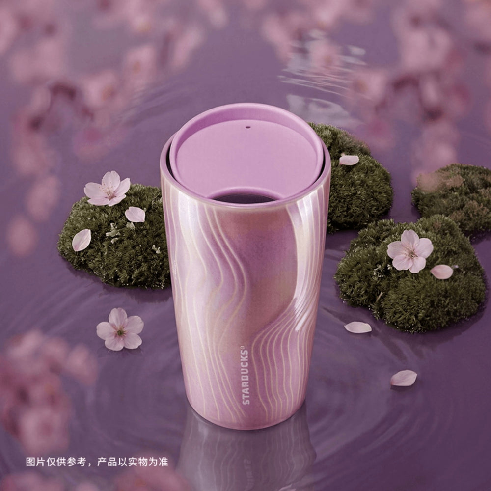 Starbucks China - Twilight Sakura 2026 - 24O. Cherry Blossom Wave Iridescent Double Wall Ceramic Cup 355ml