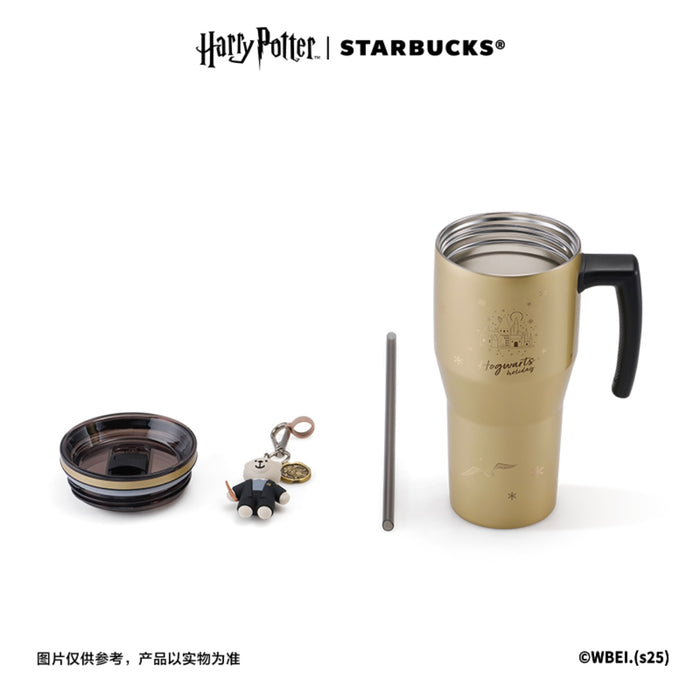 Starbucks China - Harry Potter x Starbucks - Thermos Hogwarts Holiday Stainless Steel Straw ToGo Tumbler 880ml with Bearista Keychain
