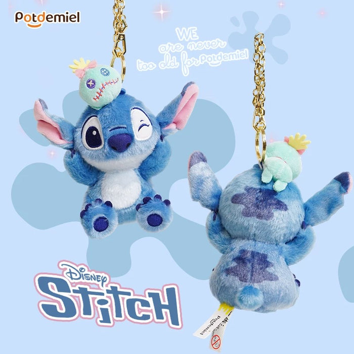 China Exclusive- Stitch with Scrump on the Head Plush Keychain