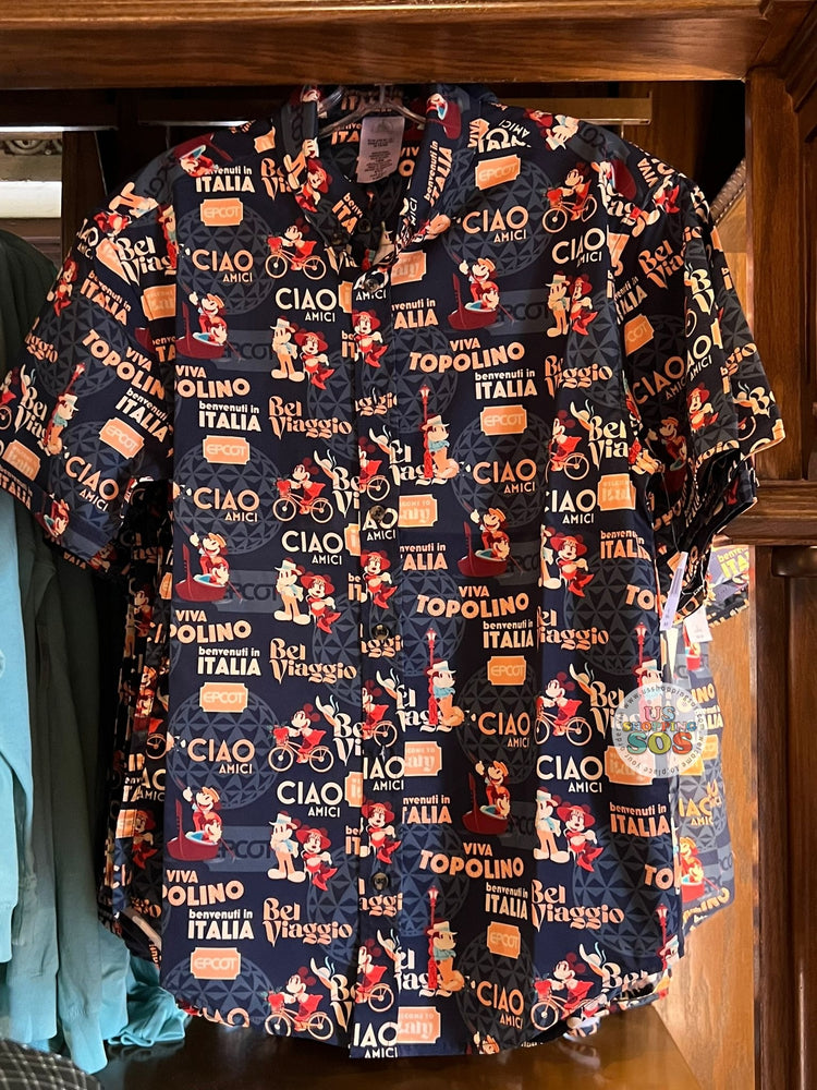WDW - Epcot World Showcase Italy - Mickey & Minnie Dark Blue Button-Up Shirt (Adult)