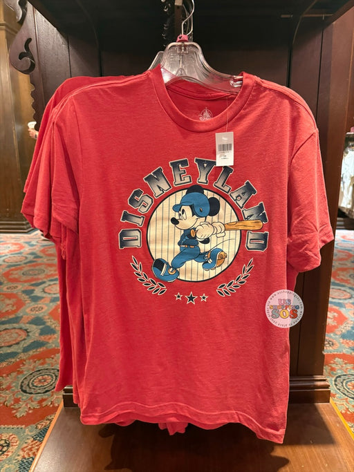 DLR/WDW - Mickey Baseball Player Park Logo Red Graphic Tee (Adult)