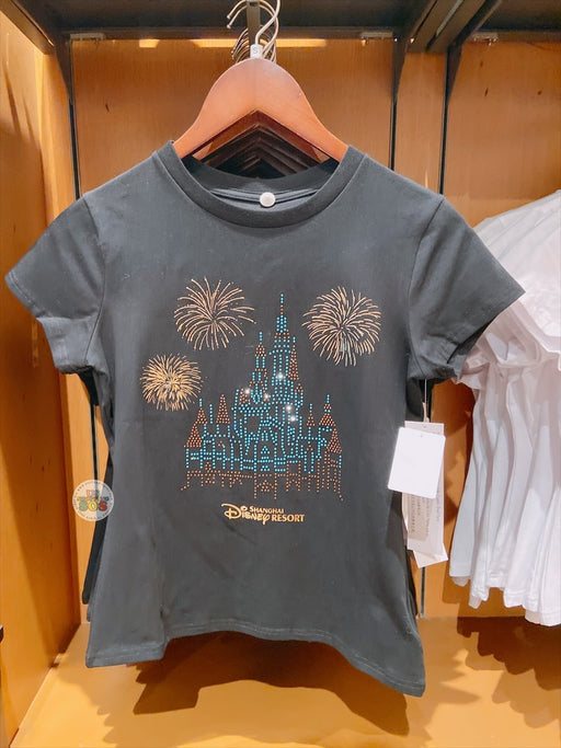 SHDL - Shanghai Disney Resort Castle & Fireworks Sparkly Rhinestone T Shirt for Adults