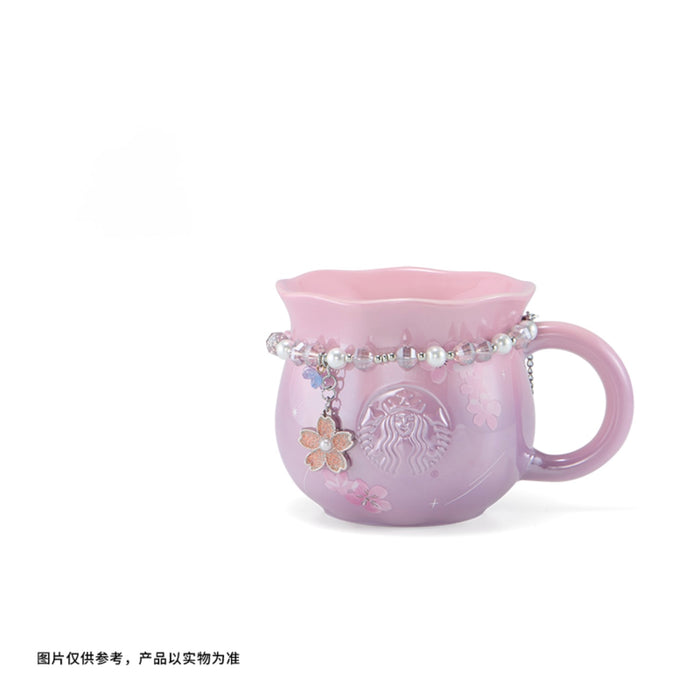 Starbucks China - Twilight Sakura 2026 - 26O. Cherry Blossom Embossed Logo Ceramic Mug with Beaded Charm 410ml