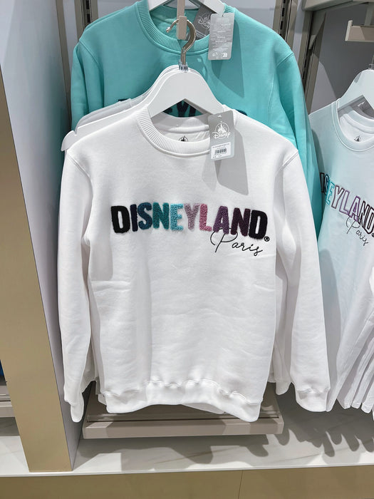 DLP - “Paris Disneyland” Letters Embroidered Pullover Sweatshirt Color: White (Adults)