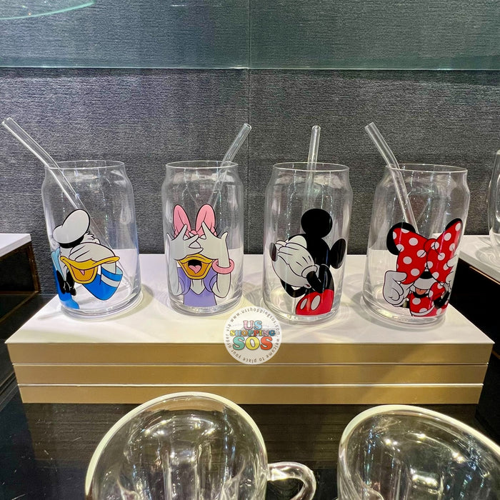 WDW - Mickey & Friends See-No-Evil Glass Cup with Straw Set of 2