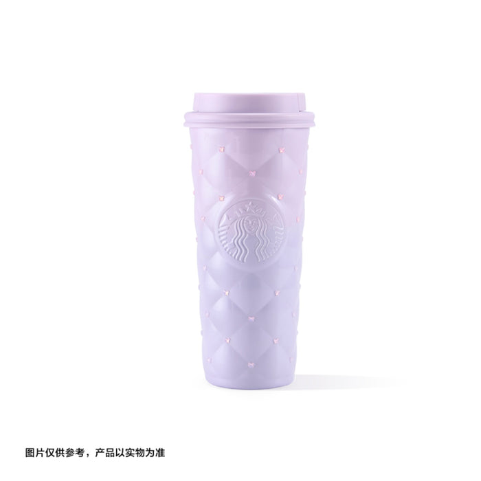 Starbucks China - Twilight Sakura 2026 - 9S. Cherry Blossom Diamond-Faceted Dual-Lid Stainless Steel Tumbler 525ml/590ml