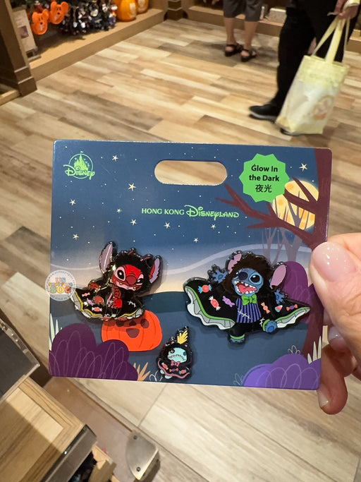 HKDL - 2026 Disney Halloween -Leroy & Stitch Trick-or-Treat Collection x "Glow in the Dark" Pin Badges Set of 3