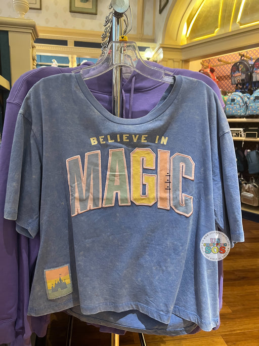 DLR - “Believe in Magic” Patched Letters Cropped Cloudy Blue T-shirt (Adult)