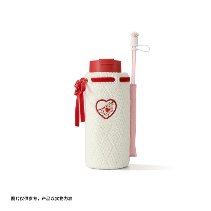 Starbucks China - Valentine’s Pink Kitty 2024 - 3. Red Wave Scribble Stainless Steel Double Drink Holes Bottle + Carrier 555ml