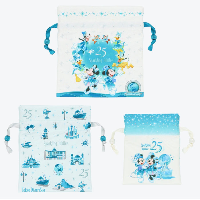 TDR - Tokyo DisneySea 25th Anniversary "Sparkling Jubilee" x Mickey & Minnie Drawstring Bag Set of 3 (Release Date: Apr 8, 2026)
