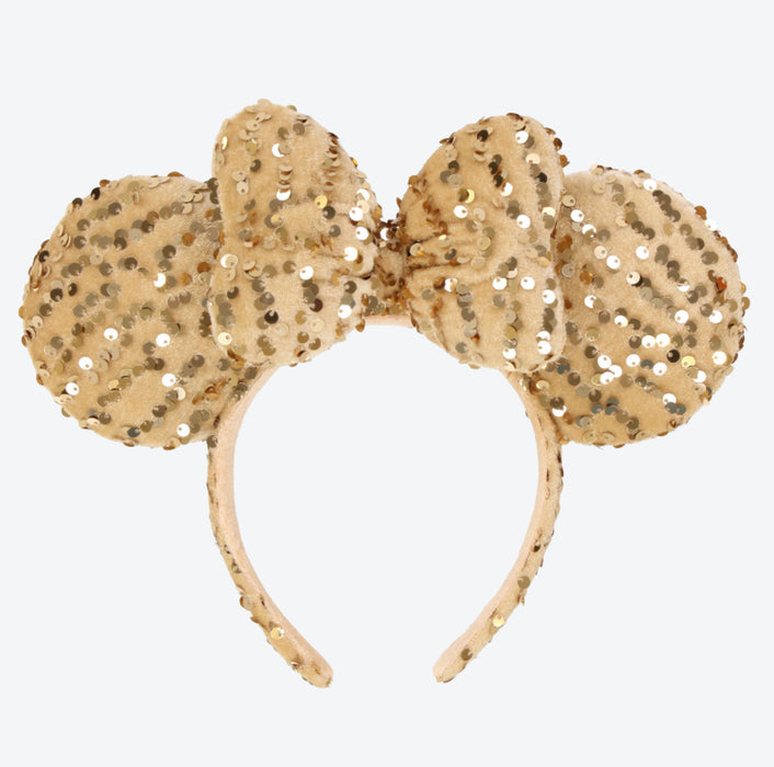 TDR - Minnie Fluff & Sequin Gold Color Ear Headband (Release Date: Nov 8, 2024)