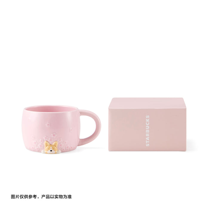 Starbucks China - Springtime Sakura Cutie 2026 - 1O. Cherry Blossom & Corgi Ceramic Mug 410ml