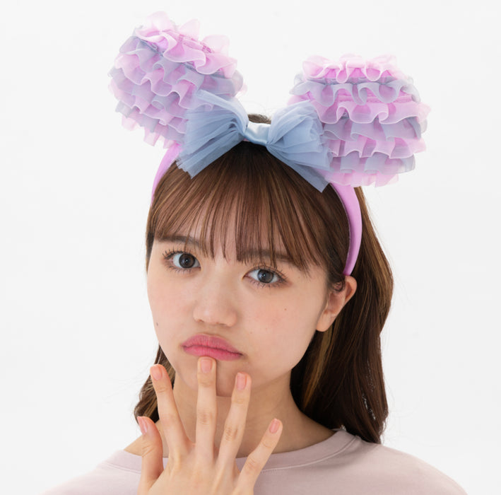 TDR - Minnie Mouse Ruffle ‘Pink & Geey’ Ears Headband (Release Date: Apr 17, 2025)
