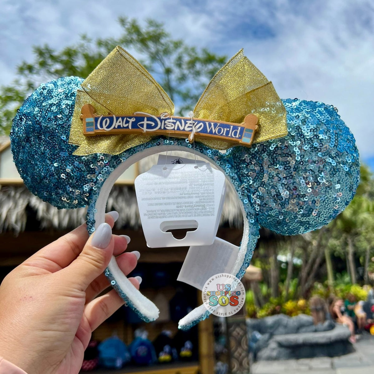 VTG Disney-Parks White & Blue Nautical Minnie Mouse Bow Sequins Headband Ears US NEW Disney Parks Blue & White Star Minnie Mouse Sequin Ear  main image 2