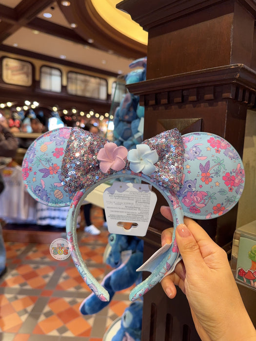 HKDL - Stitch and Angel Spring Ear Sequin Bow Headband