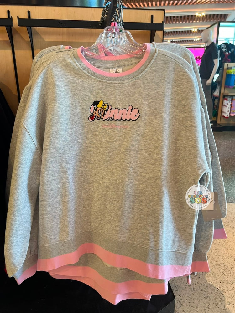 DLR/WDW - Minnie Park Logo Contrast Band Heather Grey/Pink Pullover (Adult)