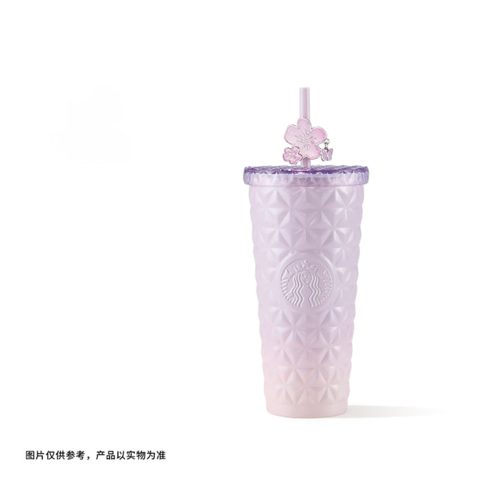 Starbucks China - Twilight Sakura 2026 - 21O. Cherry Blossom Studded Stainless Steel Straw Cup with Topper 690ml