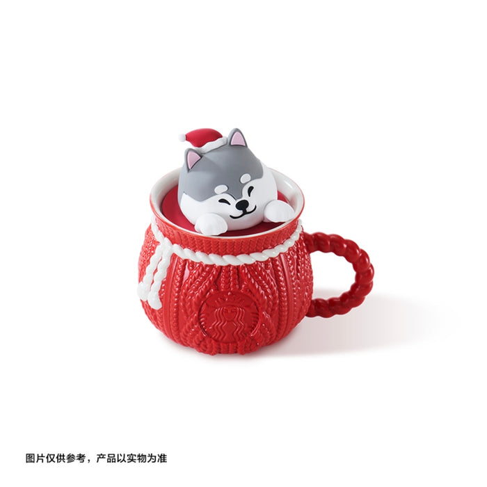 Starbucks China - Christmas 2023 - 10. Holiday Husksy in Knitted Pattern Ceramic Mug with Lid 525ml