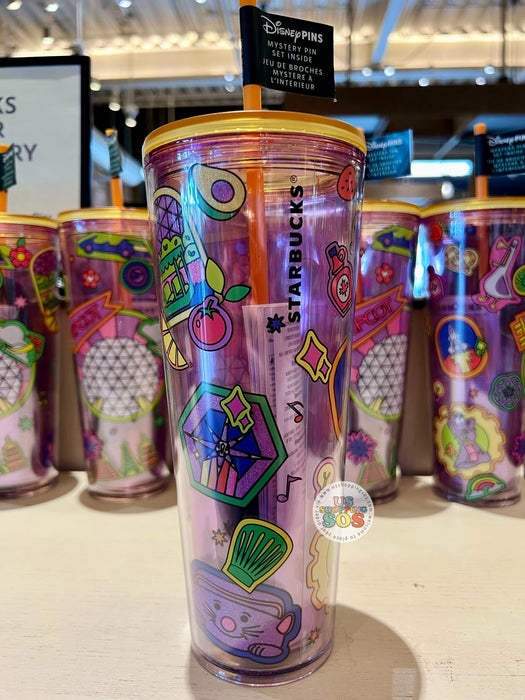 WDW - Starbucks Neon Iconography - “Epcot” Cold-Cup Tumbler with 2 Mystery Pins