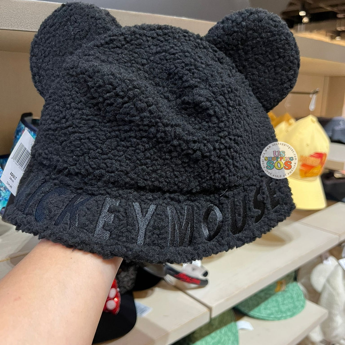NWT Disneyland Black Sherpa Mickey Adjustable Ear Hat Mickey Sherpa Beanie Classic – Cakeworthy main image 3