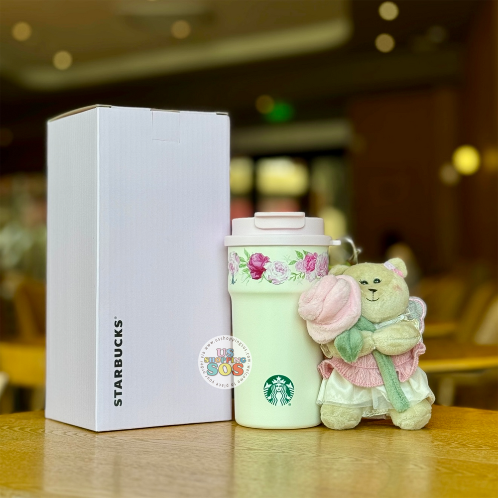 Starbucks China - Kaleidoscope Rose 2026 - 6S. 455ml Stainless Steel Dual-Opening Tumbler with Rose Bouquet Bearista Charm