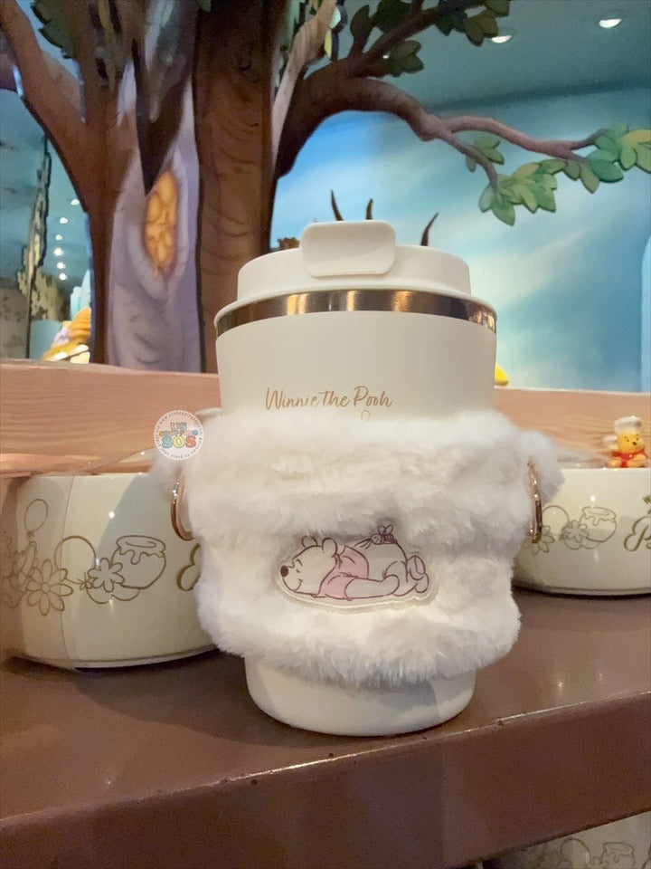 HKDL - Winnie the Pooh Stainless Steel Tumbler with Fluffy Strap Carrier Bag
