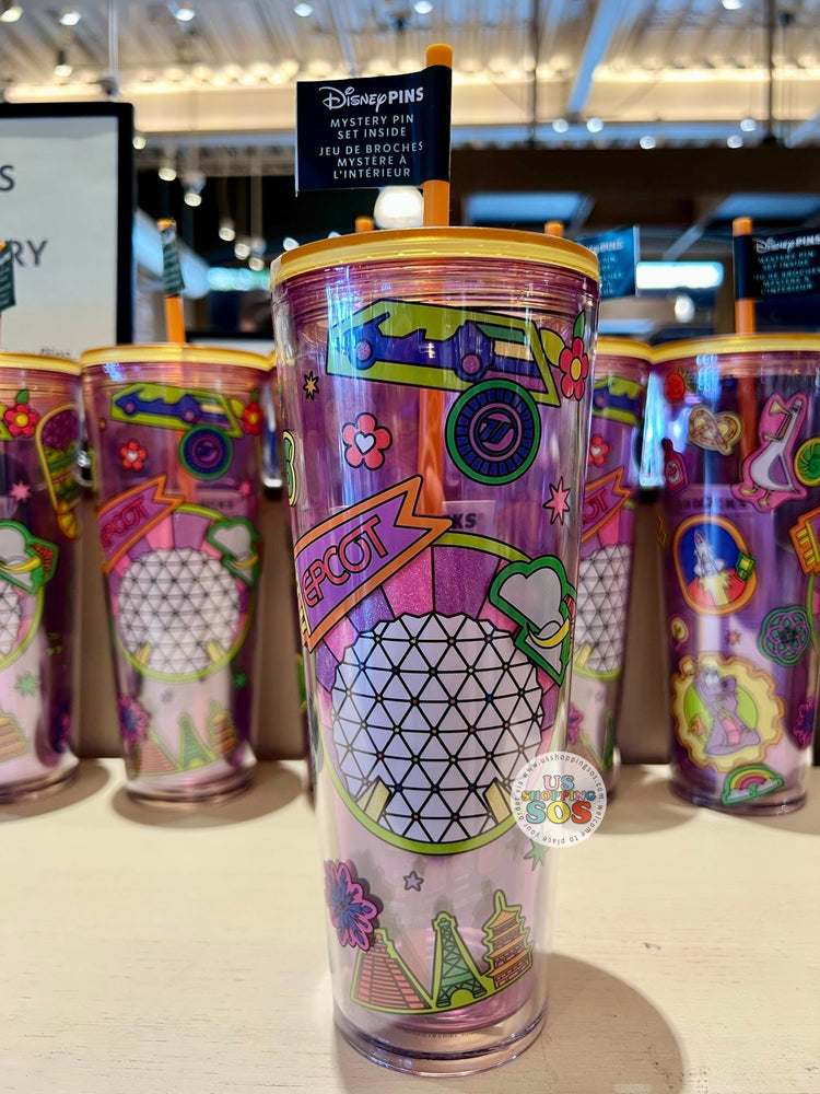 WDW - Starbucks Neon Iconography - “Epcot” Cold-Cup Tumbler with 2 Mystery Pins