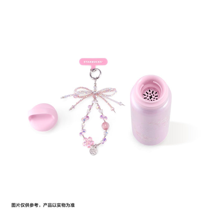 Starbucks China - Twilight Sakura 2026 - 11S. Cherry Blossom Stainless Steel Tumbler with Handle & Tea Infuser, with Beaded Charm 520ml