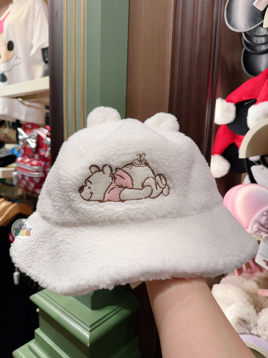HKDL - White Winnie the Pooh Ears Fleece Bucket Hat for Adults