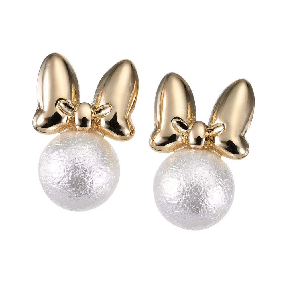 JDS - Minnie Mouse Earrings with Ribbon and Cotton Pearl Pattern