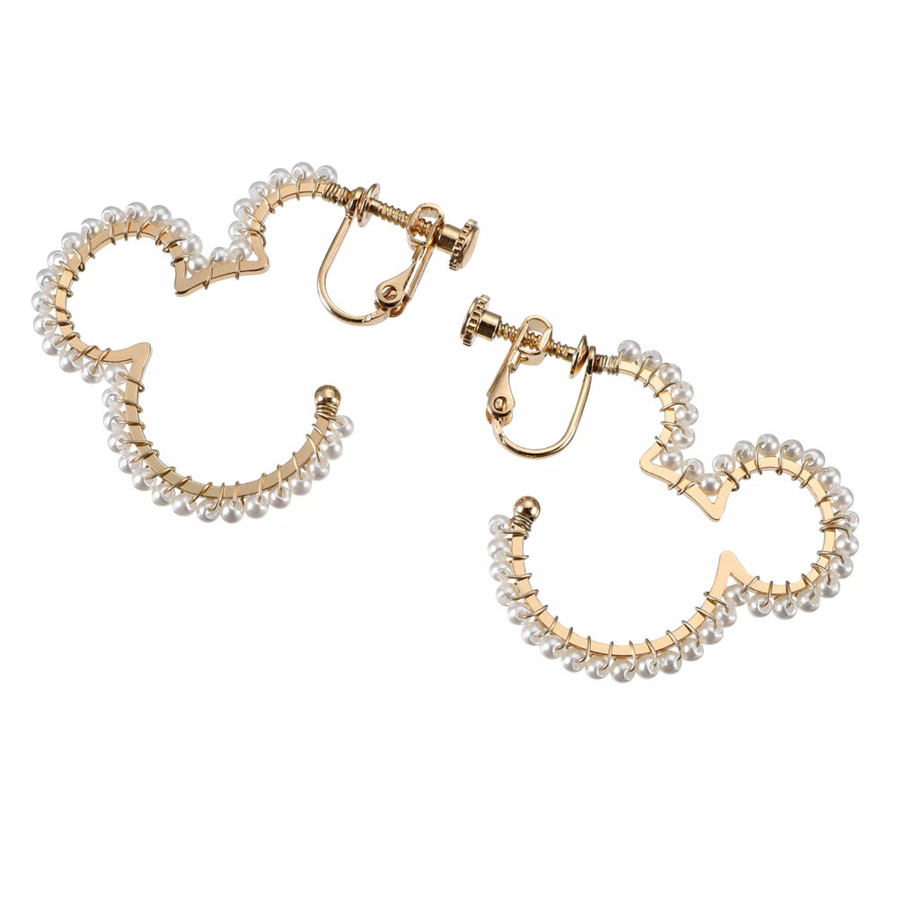 JDS - Mickey Mouse Hoop Earrings with Icon Pearl Line