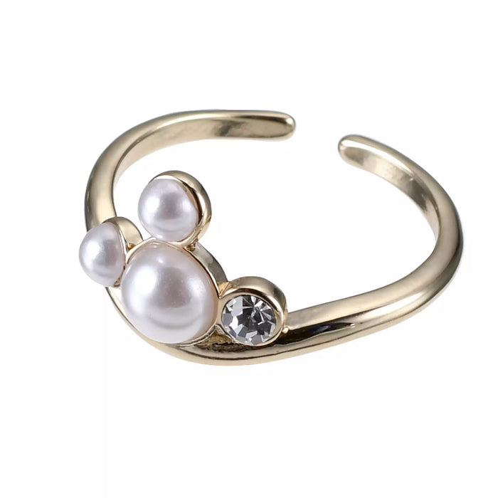 JDS - Mickey Mouse Ring, Curved Ring with Pearl Icon and Stone