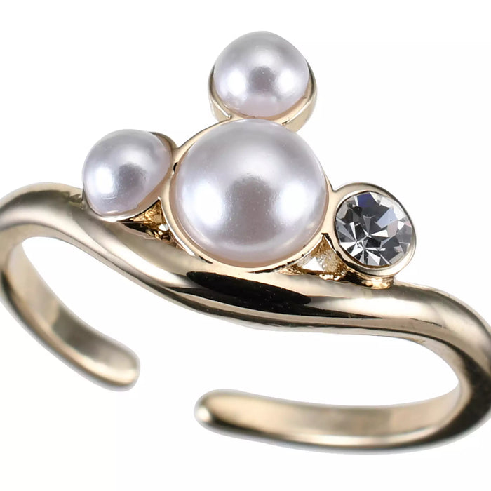 JDS - Mickey Mouse Ring, Curved Ring with Pearl Icon and Stone