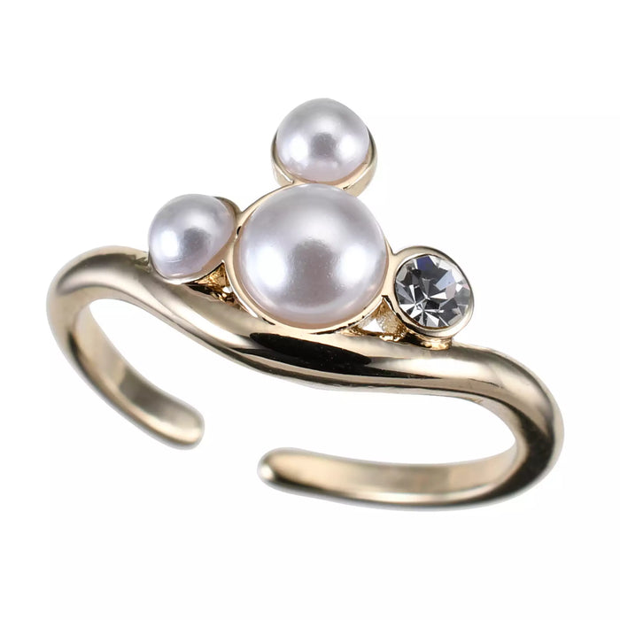 JDS - Mickey Mouse Ring, Curved Ring with Pearl Icon and Stone