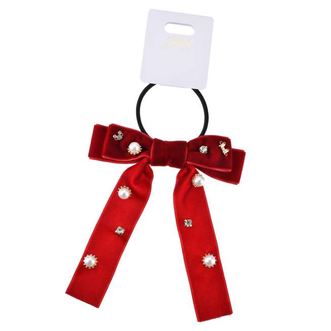 JDS - Minnie Mouse Hair Ponytail Ribbon Pearl & Stone Random