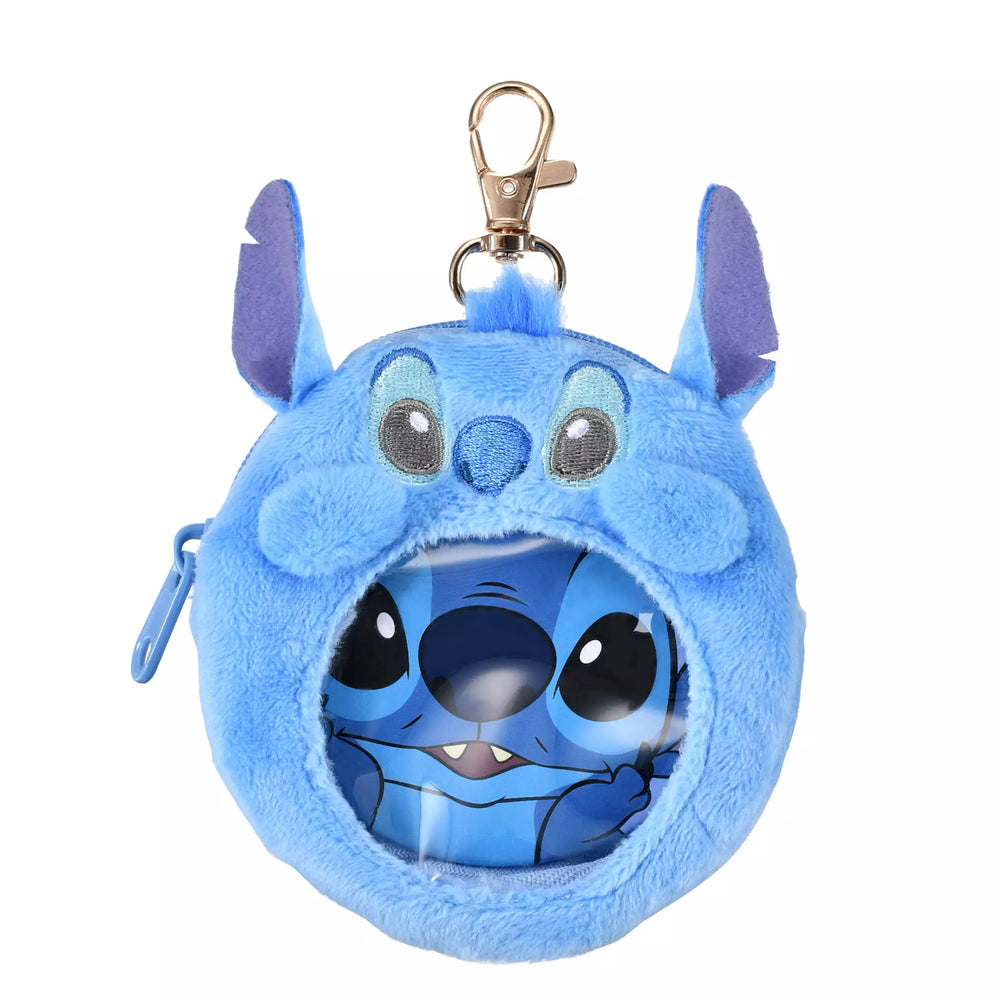 JDS - Stitch Pouch Keychain with Button Badge, Clear Window, Fluffy and Heart-Pounding