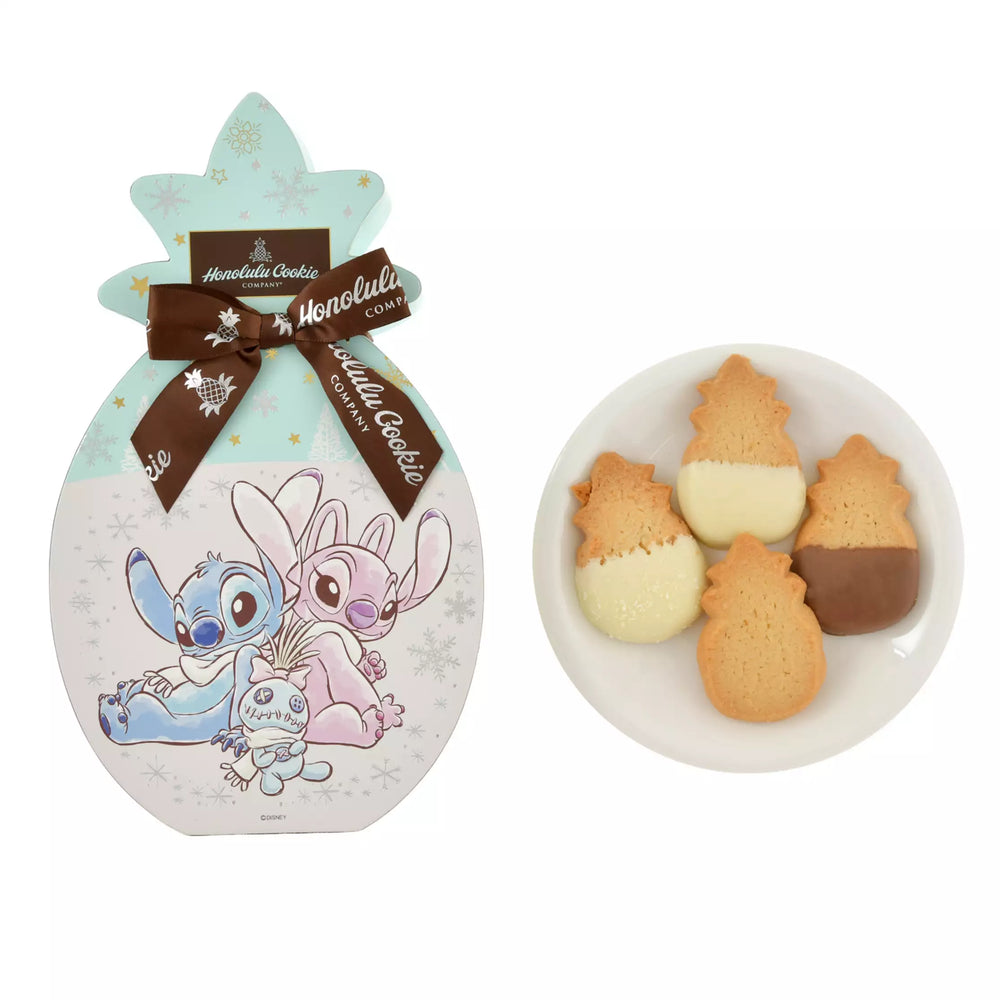 JDS - Honolulu Cookie Company - Stitch, Angel, and Scrump Cookies in a Pineapple-Shaped Box (Snowflake) (Release Date: Dec 2, 2025