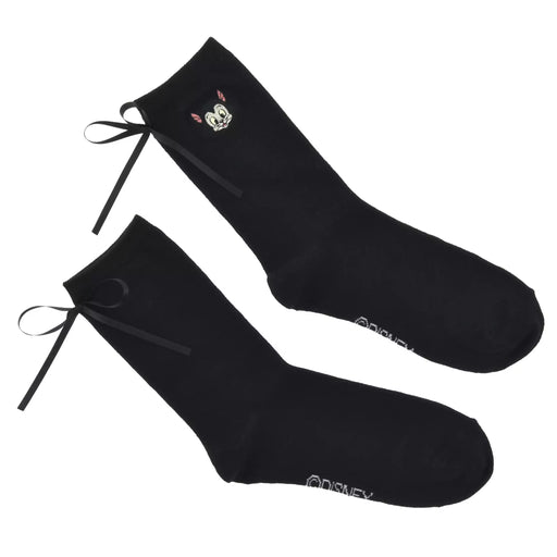 JDS - Figaro Socks with Back Ribbon and Face Embroidery, White, Sizes 23-25