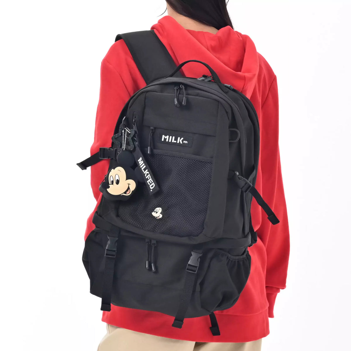 JDS - [MILKFED.] Mickey Mouse Backpack, 32L, with Charm, Pouch