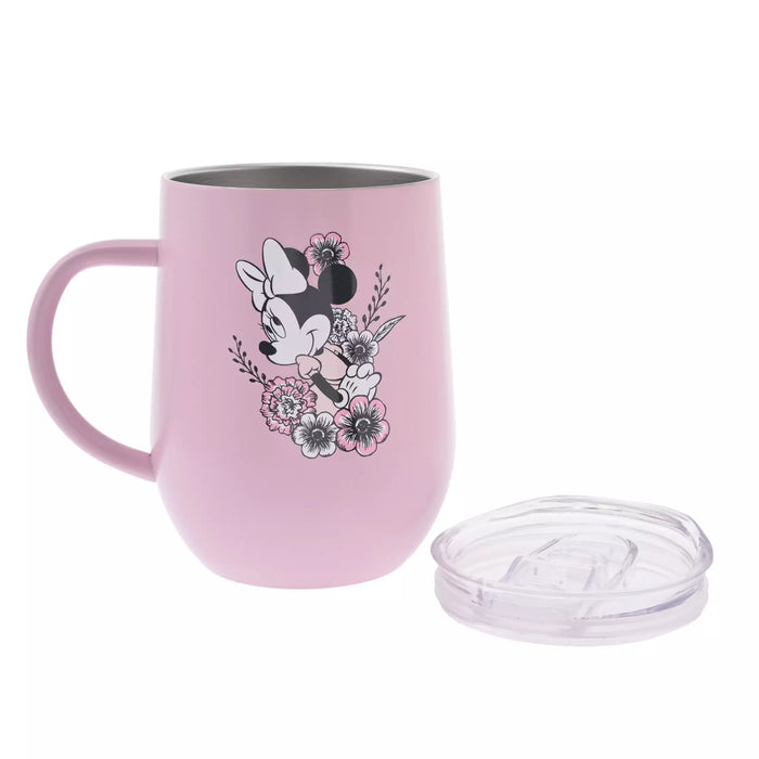 JDS - Drinkware x Minnie Mouse Mug with Lid, Stainless Steel, Black & Flower
