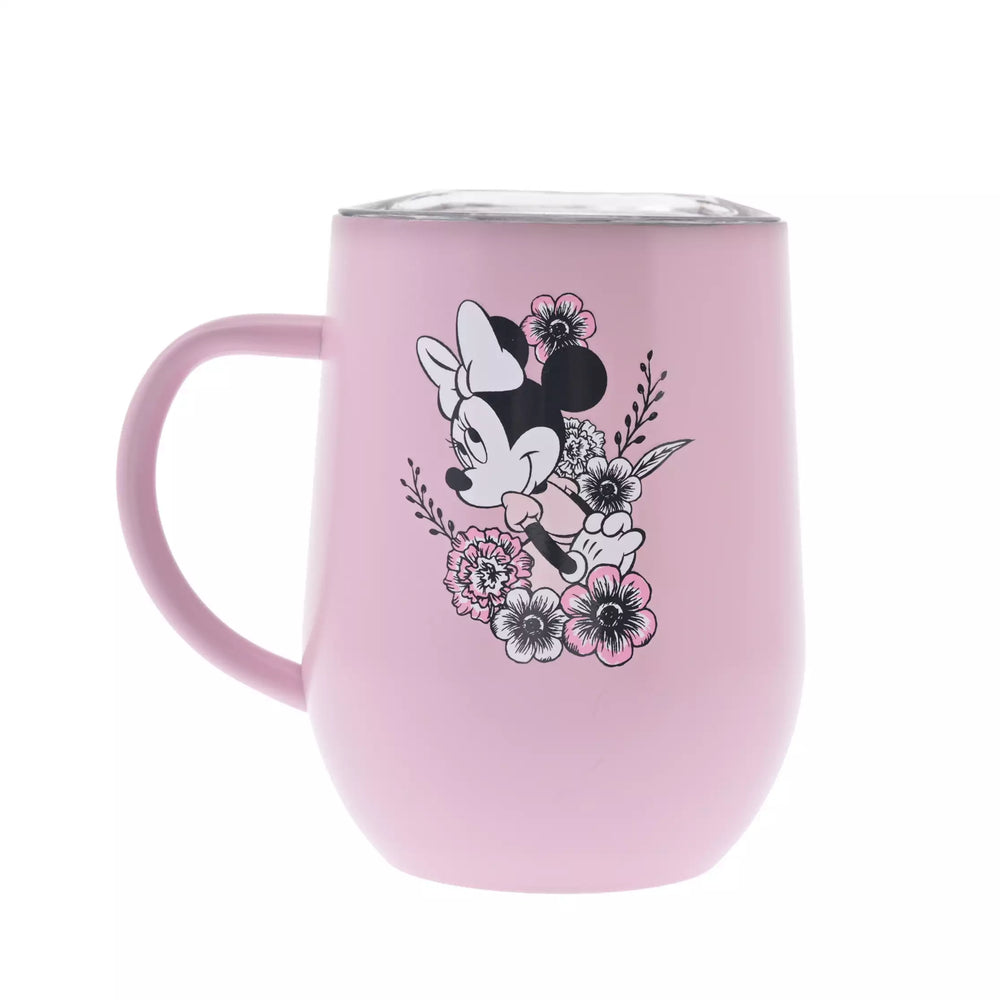 JDS - Drinkware x Minnie Mouse Mug with Lid, Stainless Steel, Black & Flower