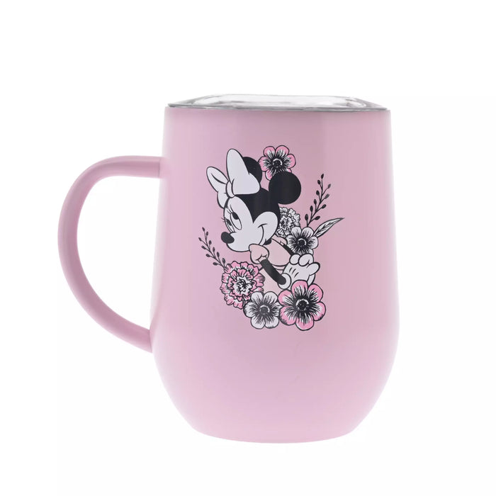 JDS - Drinkware x Minnie Mouse Mug with Lid, Stainless Steel, Black & Flower