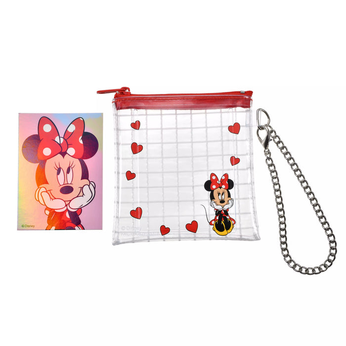 JDS - Minnie Mouse Flat Chain Pouch with Card Holder, Clear Grid Pattern