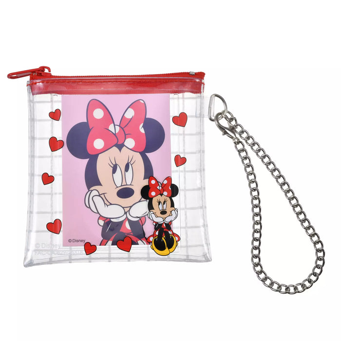 JDS - Minnie Mouse Flat Chain Pouch with Card Holder, Clear Grid Pattern