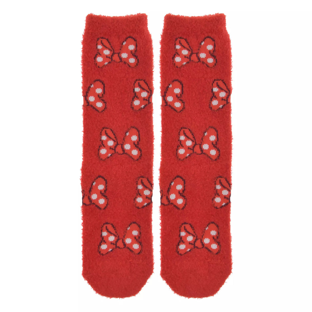 JDS - 2026 Minnie Mouse socks with ribbon, fluffy, red, sizes 23-25