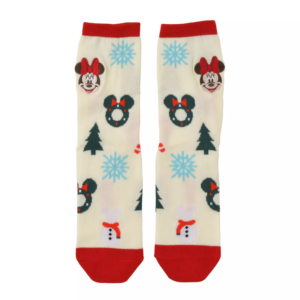 JDS - 2026 Disney Christmas x Minnie Mouse Christmas Pattern Socks with Face Embroidery, White, Sizes 23-25 (Release Date: Nov 3, 2026)